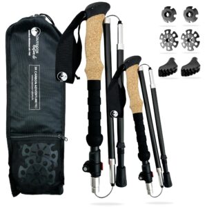 Kijki trekkingowe składane z włókna węglowego i aluminiowego z uchwytem korkowym - nordic walking, narty, wędrówki