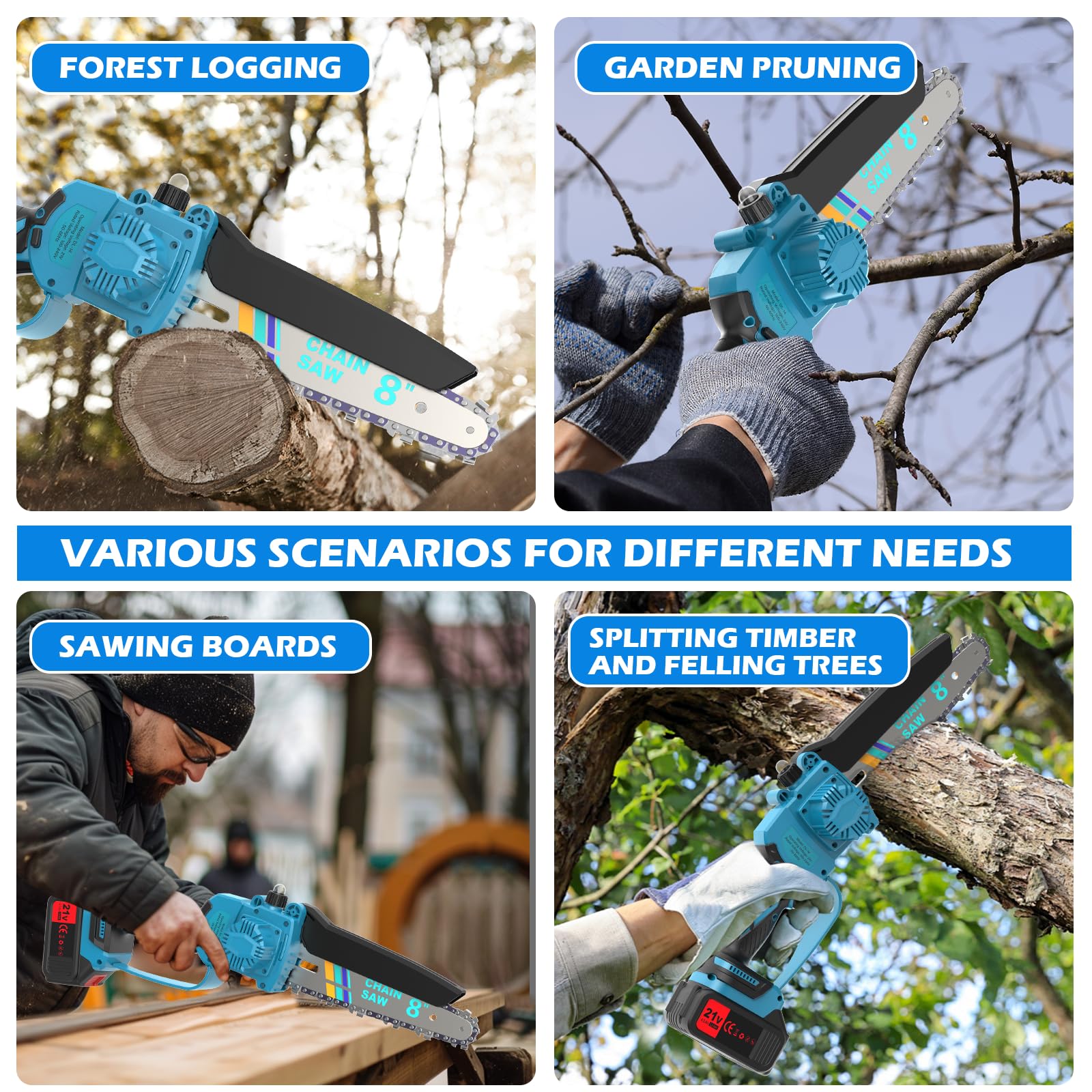Akumulatorowa piła łańcuchowa 8000 mAh 8 cali mini bezszczotkowa elektryczna ręczna piła łańcuchowa - obrazek 2