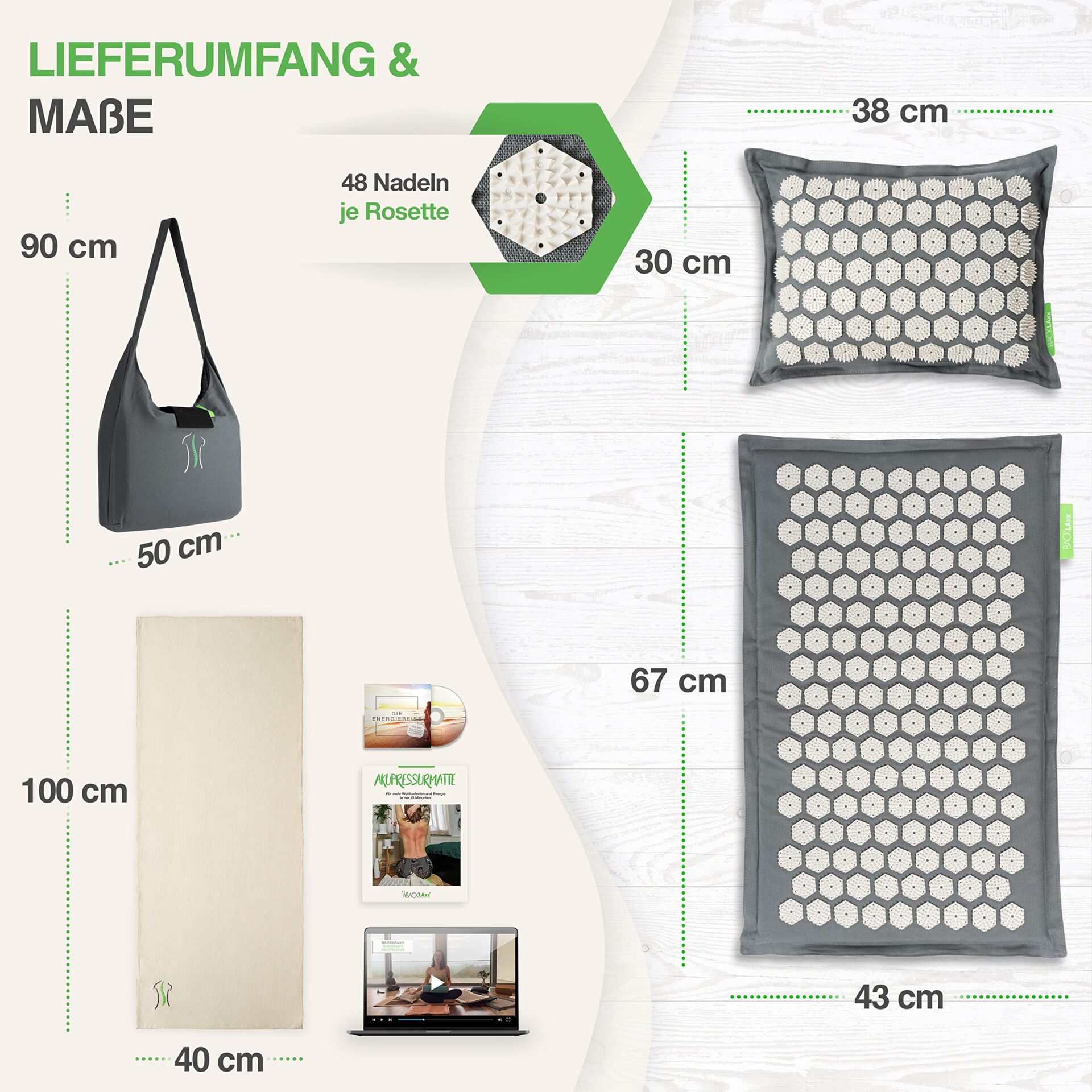 BACKLAxx Zestaw Akupresura Mata do Akupresury do Relaksacyjna dla Plec - obrazek 3