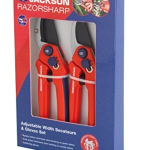 Spear & Jackson CUTTINGSET3 Razorsharp Zestaw sekatora z regulacją szerokości i rękawic