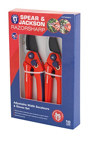 Spear & Jackson CUTTINGSET3 Razorsharp Zestaw sekatora z regulacją szerokości i rękawic
