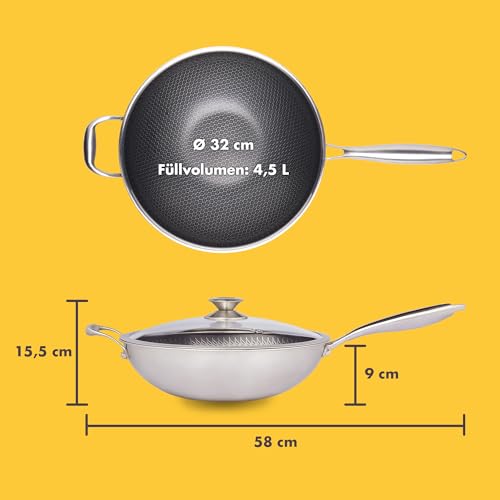 Reishunger Wok ze stali nierdzewnej | Średnica 32 cm | Ze szklaną pokr - obrazek 9