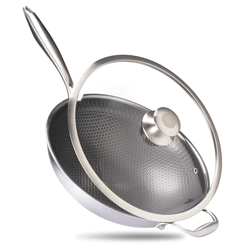 Reishunger Wok ze stali nierdzewnej | Średnica 32 cm | Ze szklaną pokr