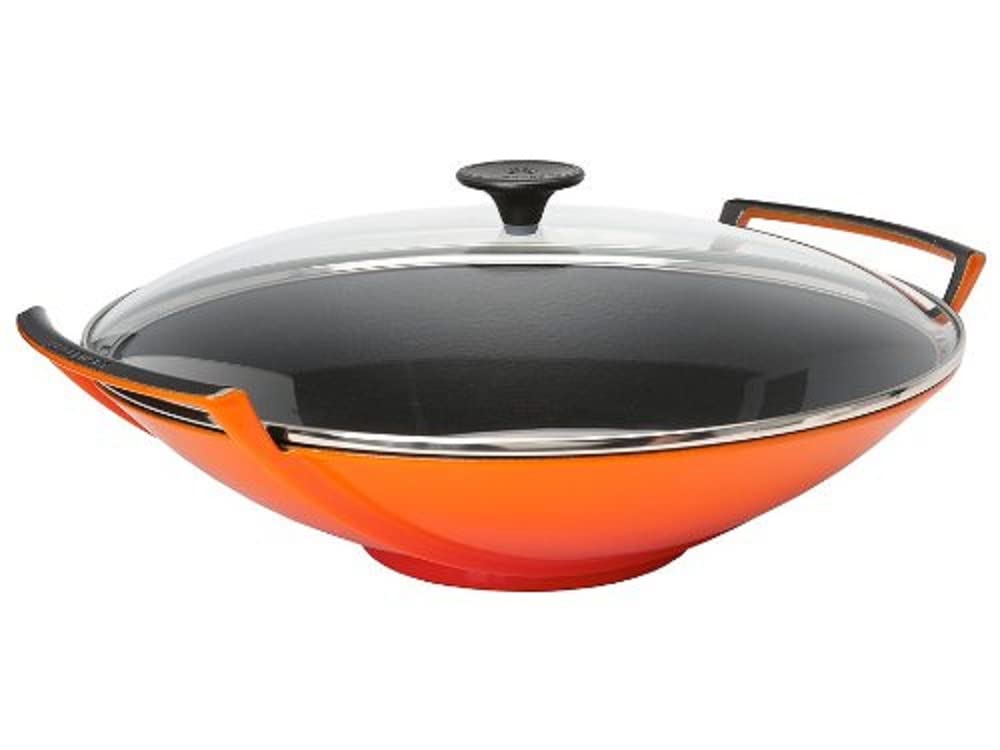 Wok żeliwny Le Creuset 36 cm 45 l z pokrywką szklaną - wulkaniczny - obrazek 4