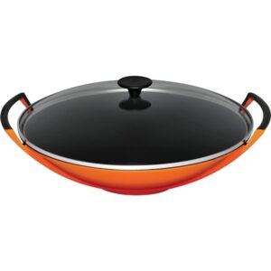 Wok żeliwny Le Creuset 36 cm 45 l z pokrywką szklaną - wulkaniczny