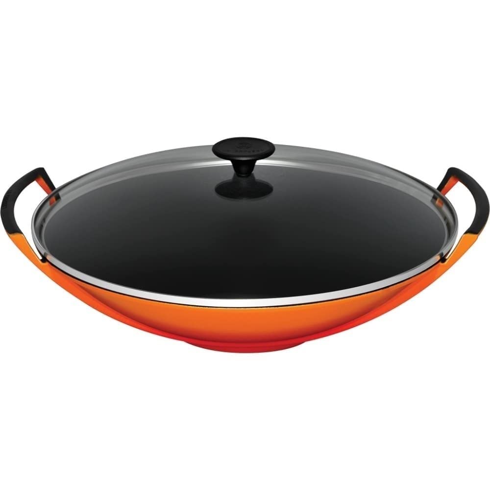 Wok żeliwny Le Creuset 36 cm 45 l z pokrywką szklaną - wulkaniczny