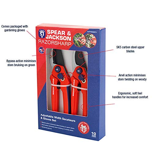 Spear & Jackson CUTTINGSET3 Razorsharp Zestaw sekatora z regulacją szerokości i rękawic - obrazek 3