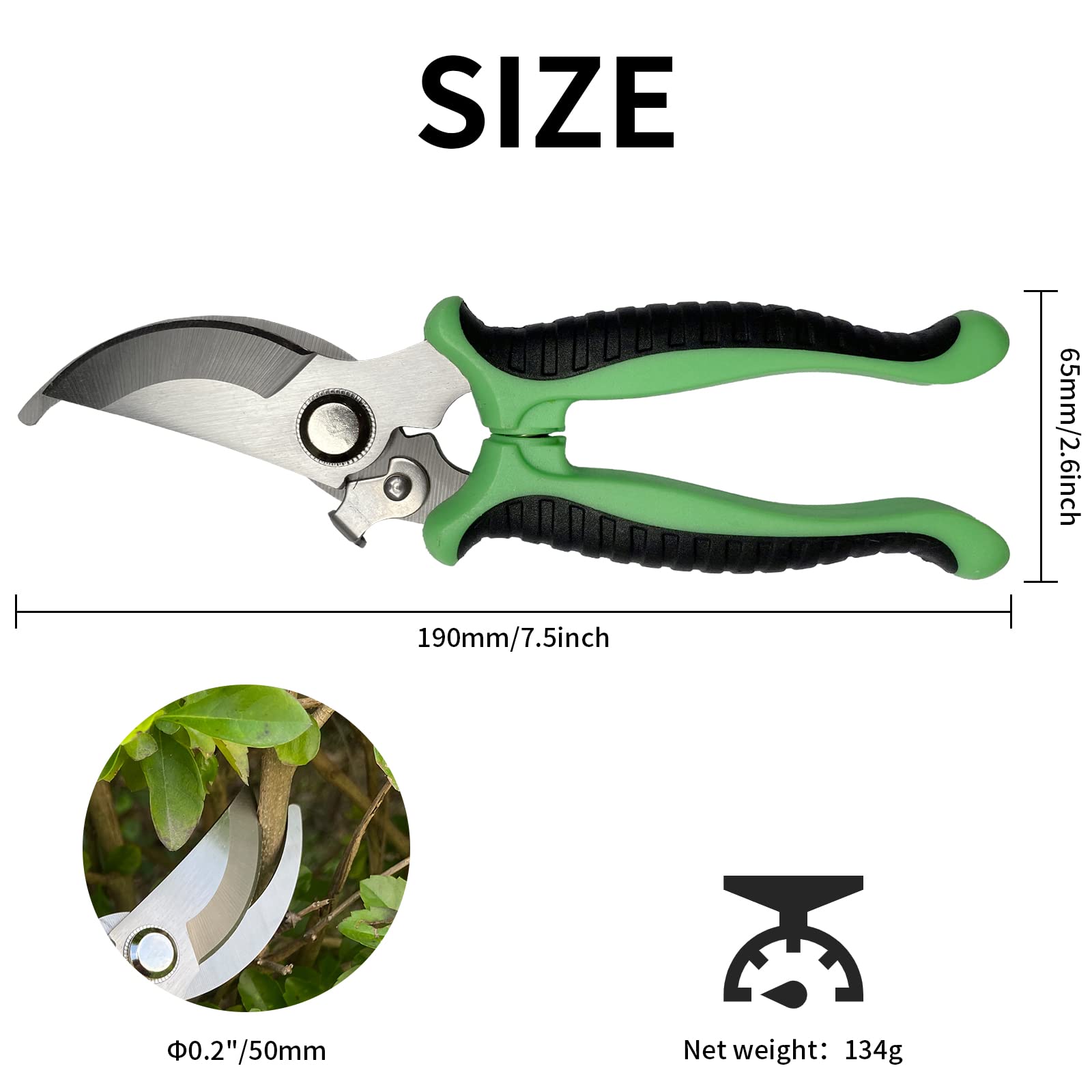 Profesjonalny sekator ogrodowy antypoślizgowy z uchwytem blokującym - do przycinania roślin ogrodowych (zielony) - obrazek 2