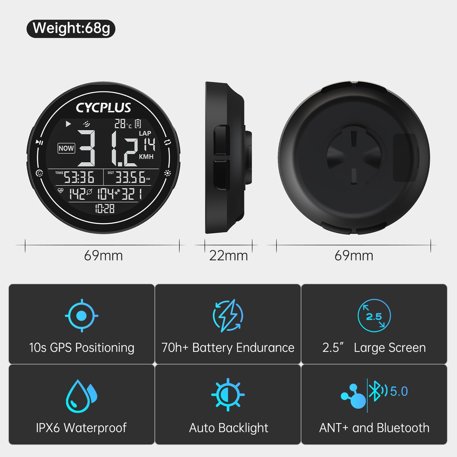 CYCPLUS Bezprzewodowy komputer rowerowy, GPS, bezprzewodowy prędkościo - obrazek 9