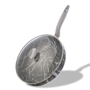 Wok aluminiowy NUOVA HSSC z powłoką Marmoplus, pokrywą ze szkła hartowanego, czarny, indukcja i piekarnik, śr. 30