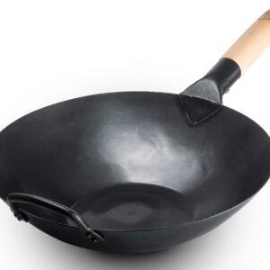 Wok Craft Wok Black13 33 cm płaskie dno - płaski wstępnie sezonowany wok młotkowany ze stali węglowej