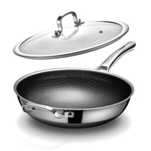 Patelnia wok 30 cm nieprzywierająca ze stali nierdzewnej - bez PFOA, z pokrywką, do kuchenek indukcyjnych, ceramicznych i gazowych