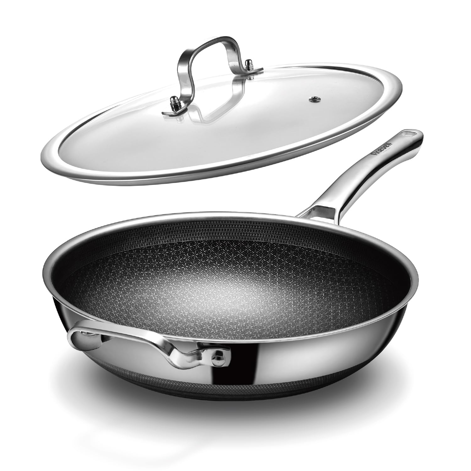 Patelnia wok 30 cm nieprzywierająca ze stali nierdzewnej - bez PFOA, z pokrywką, do kuchenek indukcyjnych, ceramicznych i gazowych