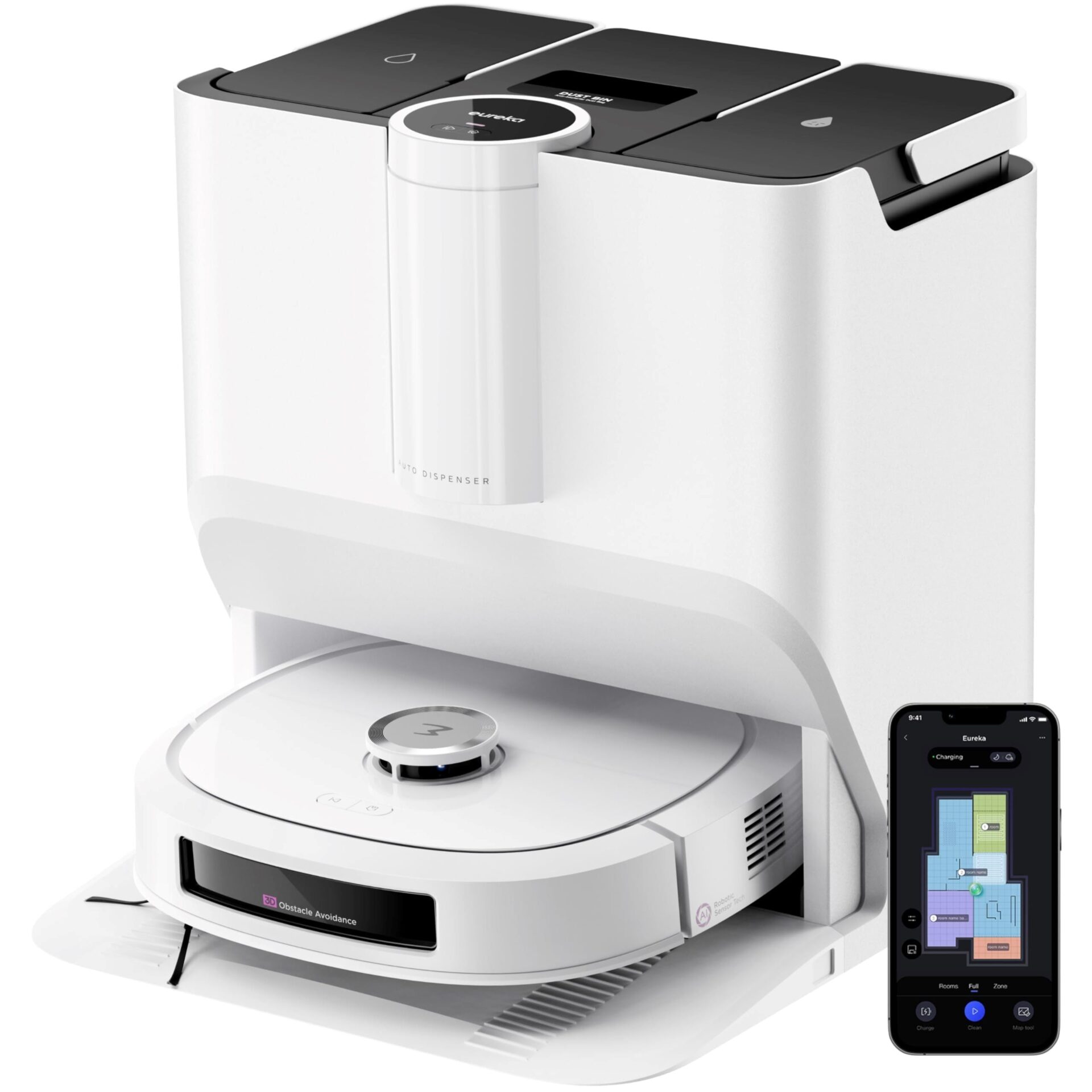 Robot odkurzacz Eureka J20 z mapowaniem, mopem gąsienicowym, wykrywaniem przeszkód, samooczyszczaniem, sterowaniem głosowym - 8000Pa, 3D, 45°C, 6000 mAh