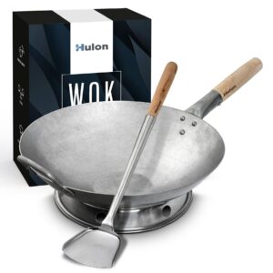 Zestaw Hulon Wok z pierścieniem i szpatułką - patelnia węglowa do kuchenek indukcyjnych