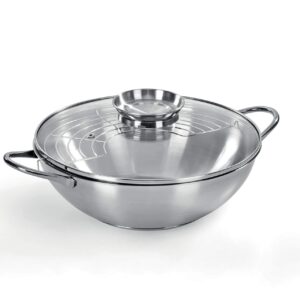 Wok ze stali nierdzewnej 18/10 Ø 28 cm - Pokrywka z przyciskiem aromatyzującym - Włoski produkt