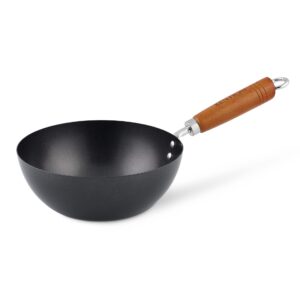 Ken Hom Classic Wok ze Stali Węglowej, Czarny/Drewniany, 20 cm