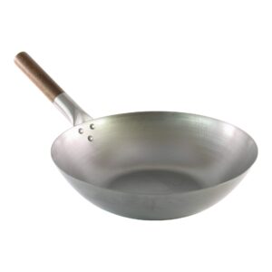 Wok ze stali węglowej Ø 35 cm z płaskim dnem i uchwytem z drewna