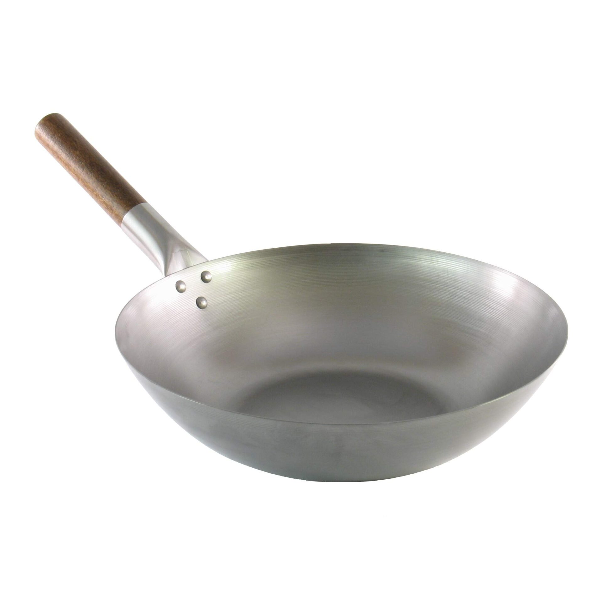 Wok ze stali węglowej Ø 35 cm z płaskim dnem i uchwytem z drewna
