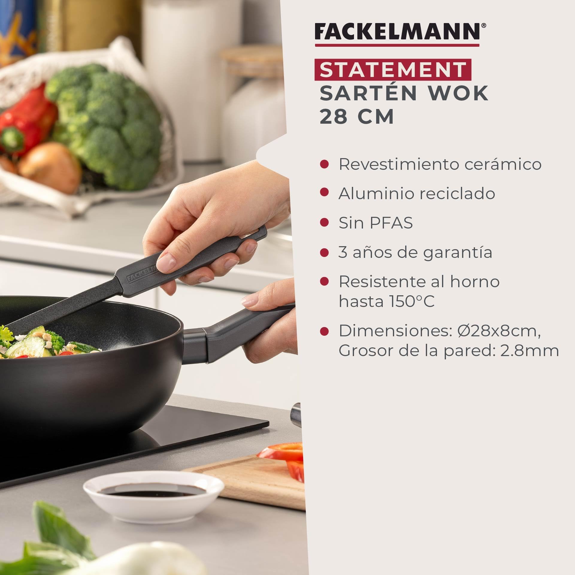 Fackelmann Statement patelnia wok 28 cm - ceramiczna patelnia wok - pa - obrazek 6