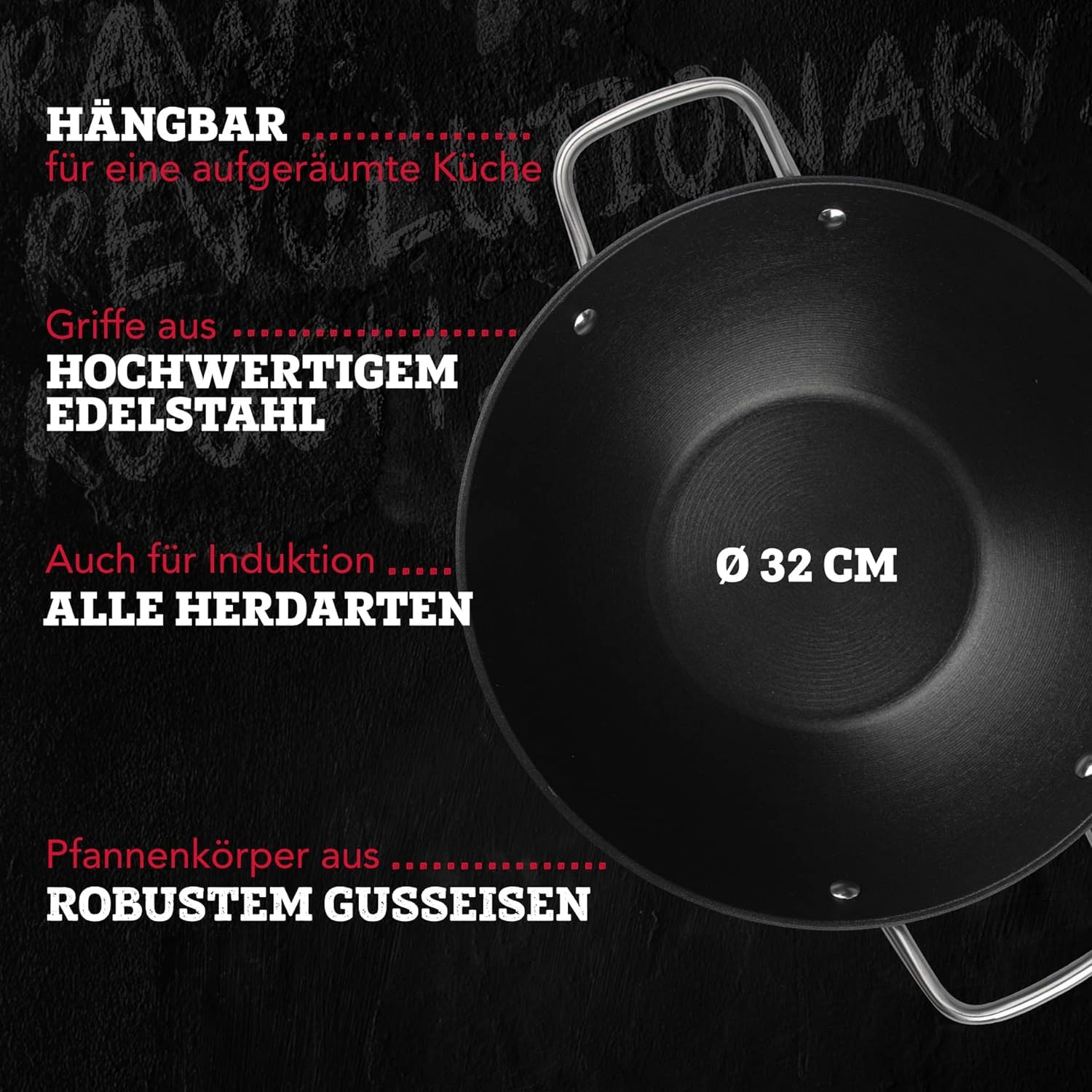 FMProfessional Force Wok z żeliwa 32 cm - patelnia wok z Optymalnej ja - obrazek 8