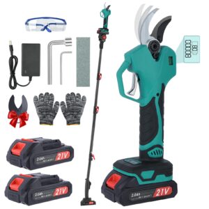 Bilivry Bezprzewodowe sekatory elektryczne 15/25/4 cm 3-biegowe sekatory z 4-częściowym drążkiem napinającym (niebieski)