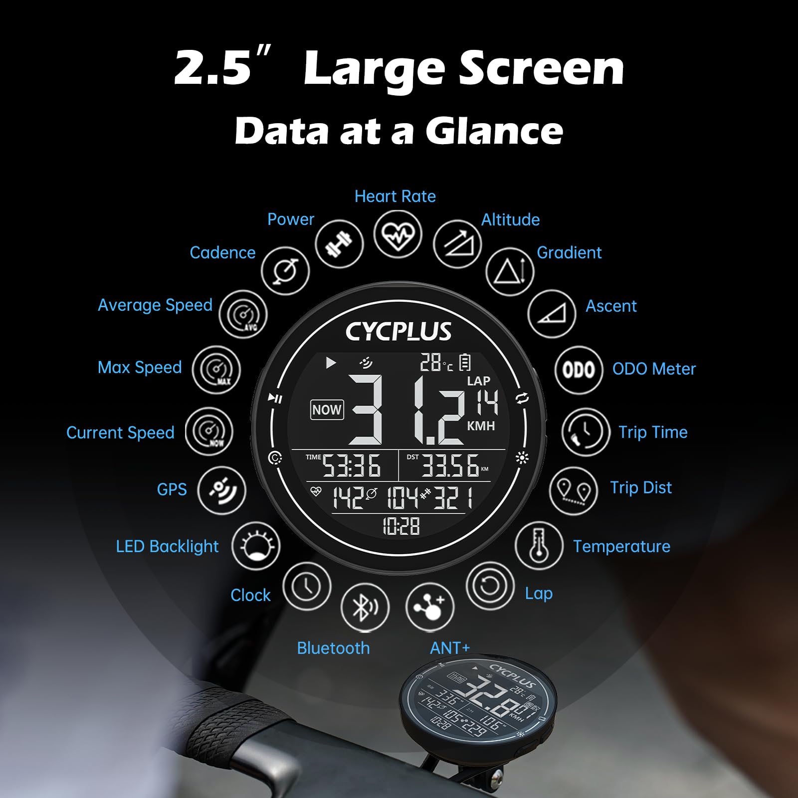 CYCPLUS Bezprzewodowy komputer rowerowy, GPS, bezprzewodowy prędkościo - obrazek 7