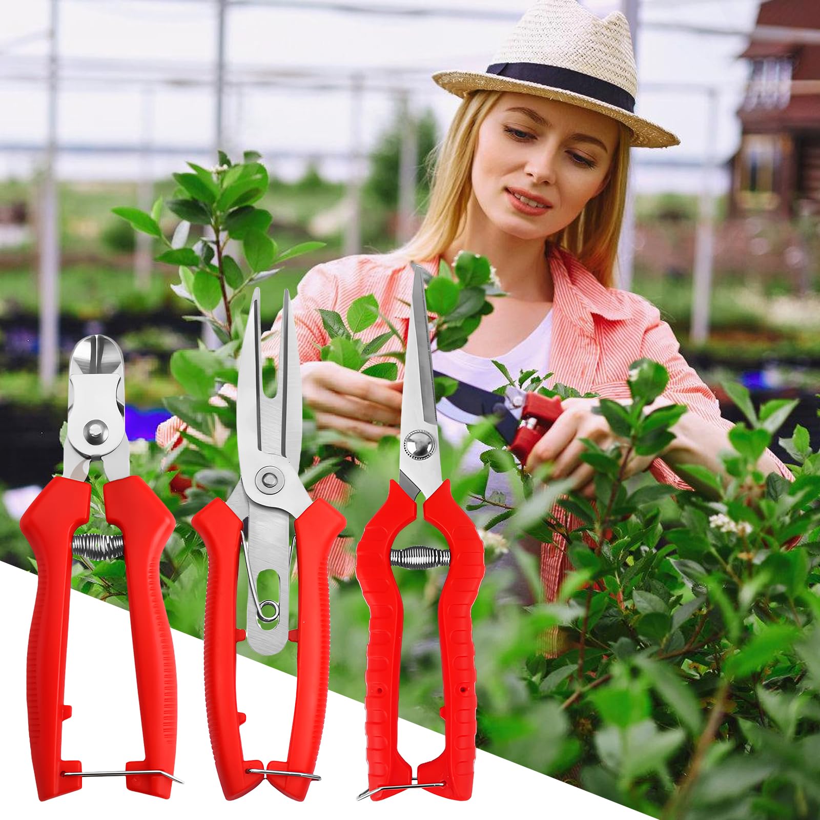 Zestaw 3 nożyc ogrodowych do przycinania róż i drzew - stal nierdzewna - obrazek 4