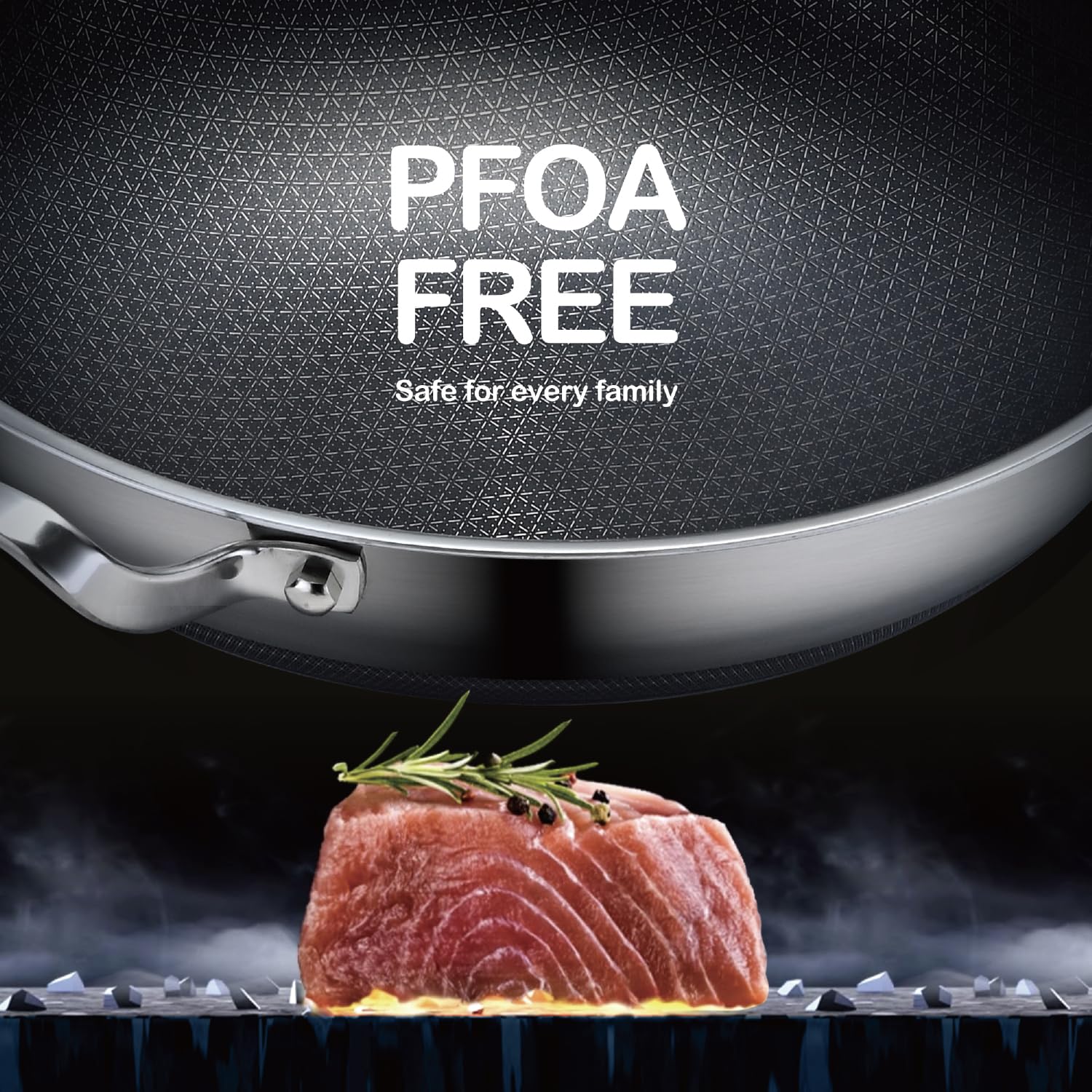 Patelnia wok 30 cm nieprzywierająca ze stali nierdzewnej - bez PFOA, z pokrywką, do kuchenek indukcyjnych, ceramicznych i gazowych - obrazek 6