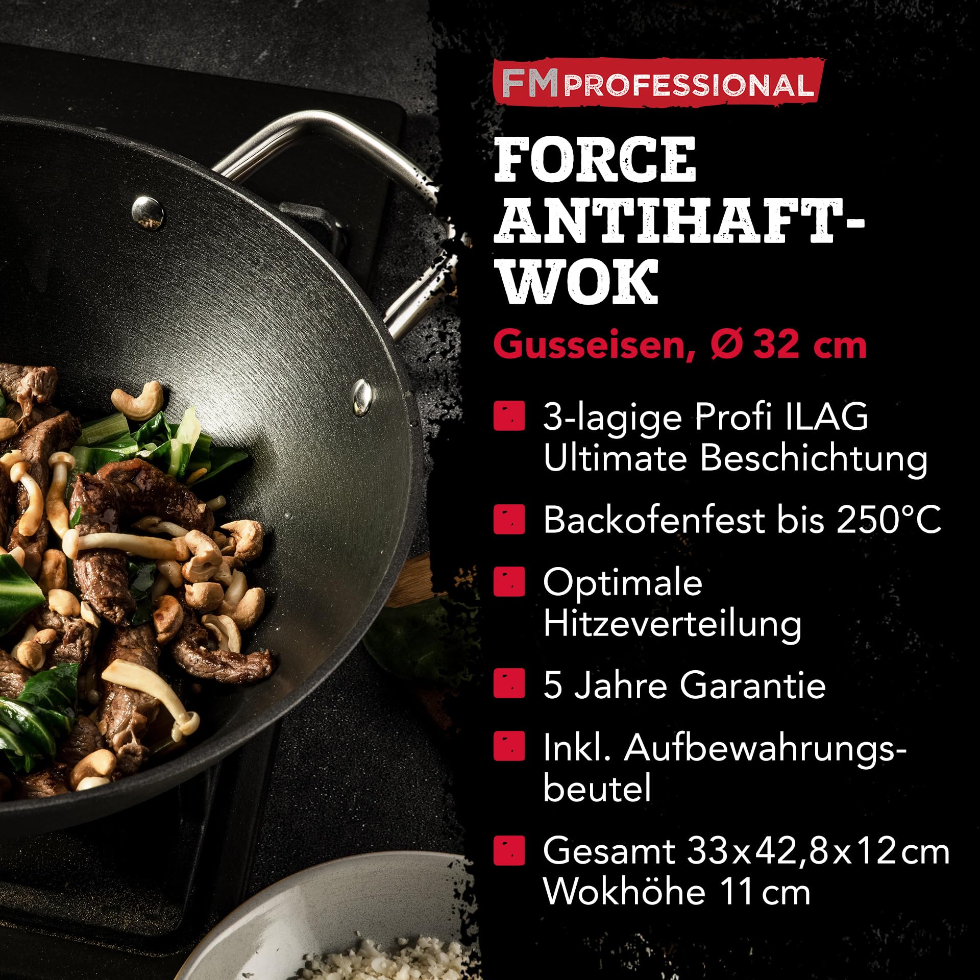 FMProfessional Force Wok z żeliwa 32 cm - patelnia wok z Optymalnej ja - obrazek 7