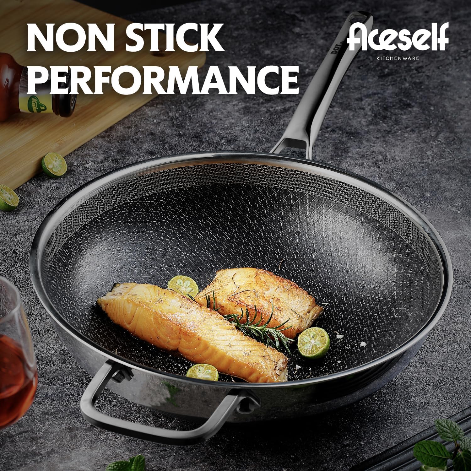 Patelnia wok 30 cm nieprzywierająca ze stali nierdzewnej - bez PFOA, z pokrywką, do kuchenek indukcyjnych, ceramicznych i gazowych - obrazek 7