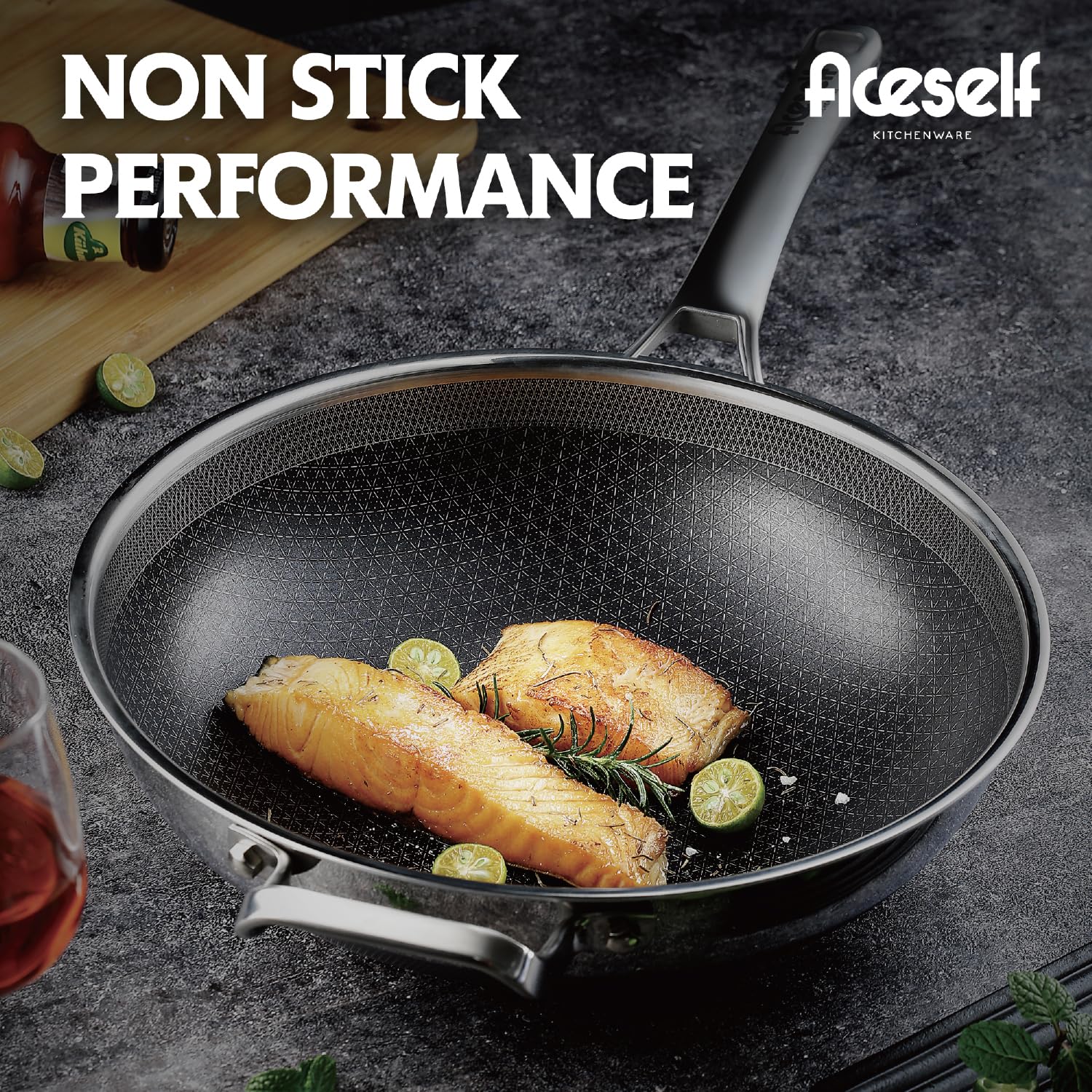 Patelnia wok 30 cm nieprzywierająca ze stali nierdzewnej - bez PFOA, z pokrywką, do kuchenek indukcyjnych, ceramicznych i gazowych - obrazek 4