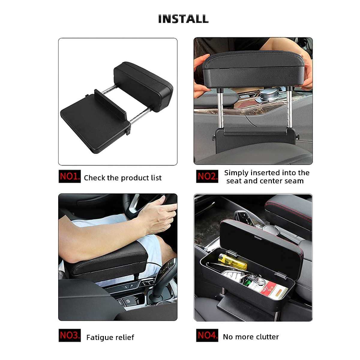 Podłokietnik samochodowy Qirc - ochraniacz na konsolę środkową, przedłużacz łokcia i przedramienia, podparcie nadgarstka - czarna - obrazek 6