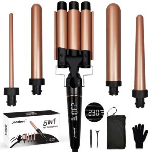 Zestaw do kręcenia włosów 5w1: 3 różdżki ceramiczne do loków, regulacja temperatury, rękawica - idealny dla długich włosów
