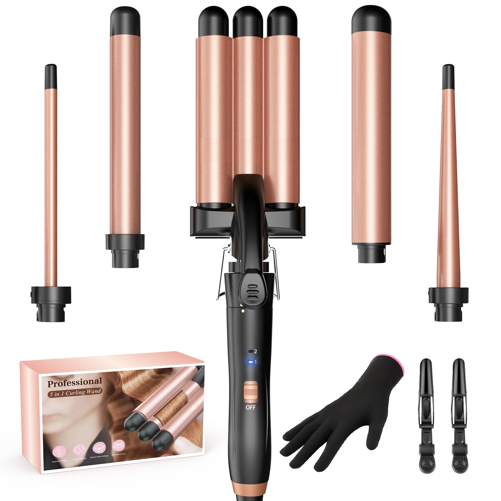 BESTOPE MIX Lokówka do włosów, 5 w 1, 3 beczki, z różnymi końcówkami,