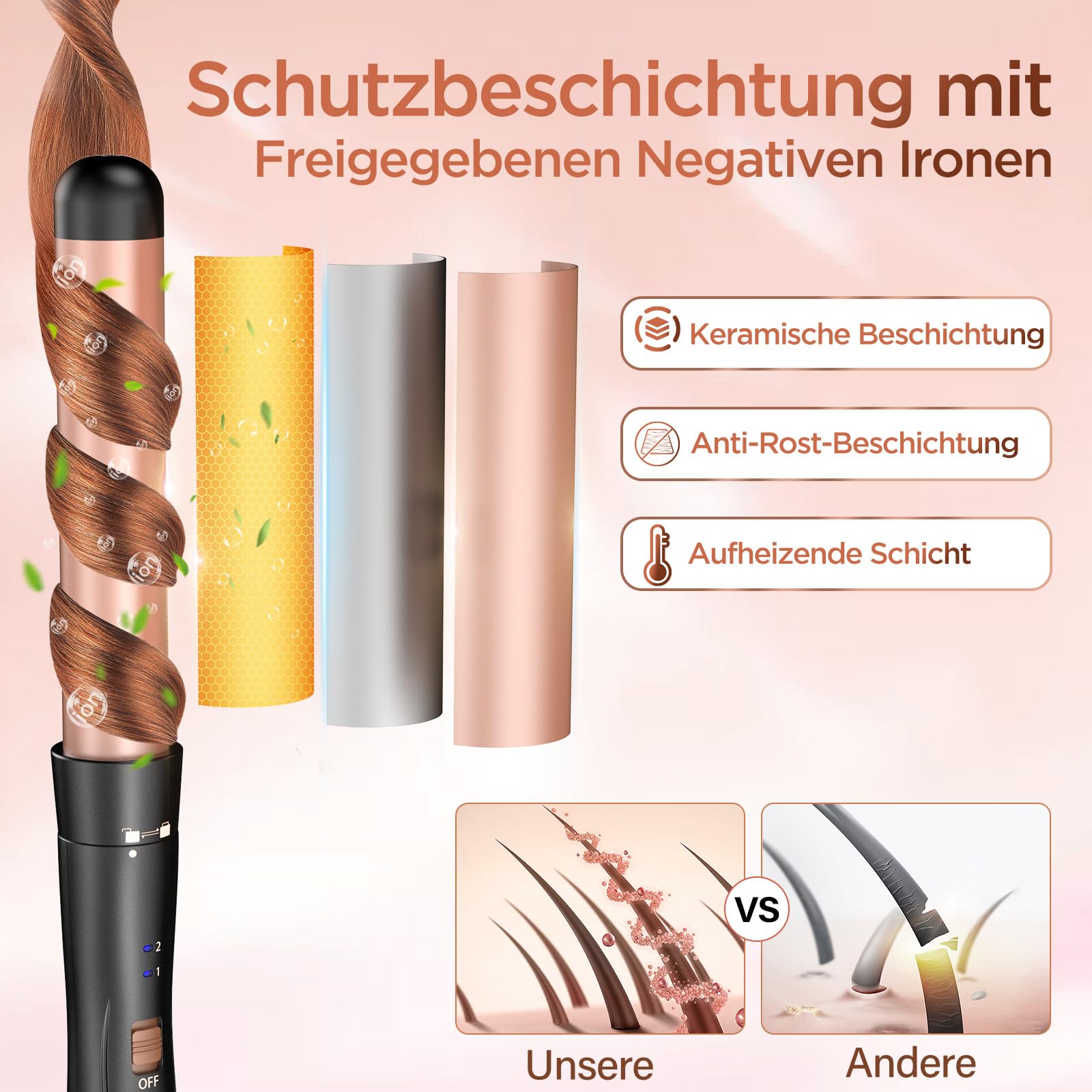 BESTOPE MIX Lokówka do włosów, 5 w 1, 3 beczki, z różnymi końcówkami, - obrazek 6