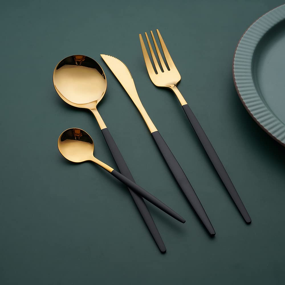 16-częściowy zestaw sztućców w kolorze złotym, czarnym, zestaw sztućcó - obrazek 2