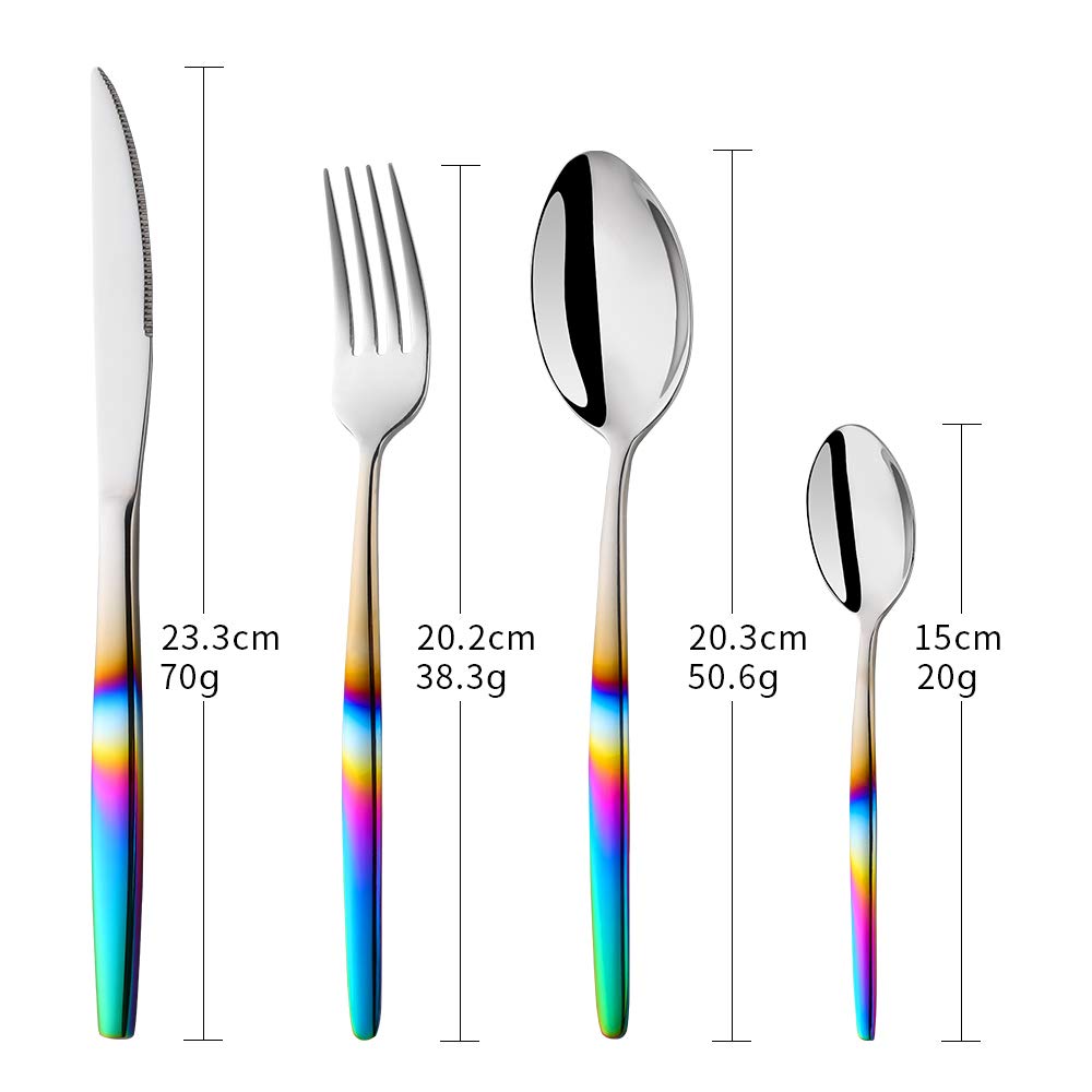 Sztućce ze stali nierdzewnej tęczowy kolorowy uchwyt opalizujące sztuć - obrazek 8