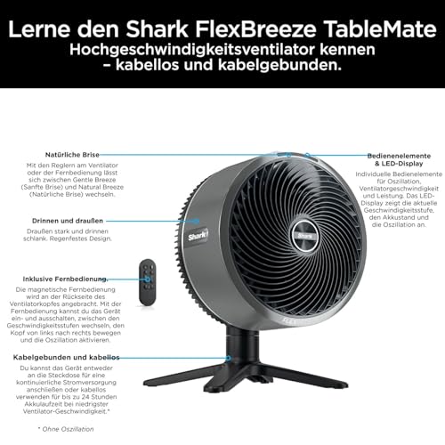 Shark FlexBreeze TableMate Wentylator bezprzewodowy wewnętrzno-zewnętr - obrazek 2