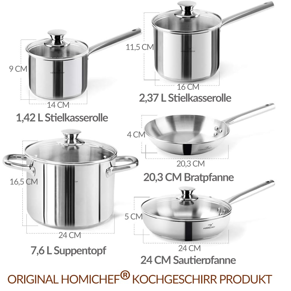 HOMI Chef 14-częściowy zestaw garnków ze stali nierdzewnej – zdrowe naczynia kuchenne - obrazek 2