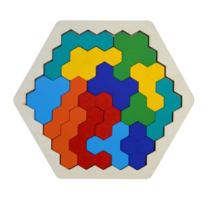 Drewniane puzzle Tangram sześciokątne – Montessori edukacyjna zabawka dla dzieci