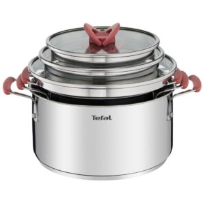 Tefal Opti’Space Zestaw 3 Doniczek Indukcyjnych 18/20/24 cm ze Szklanymi Pokrywkami