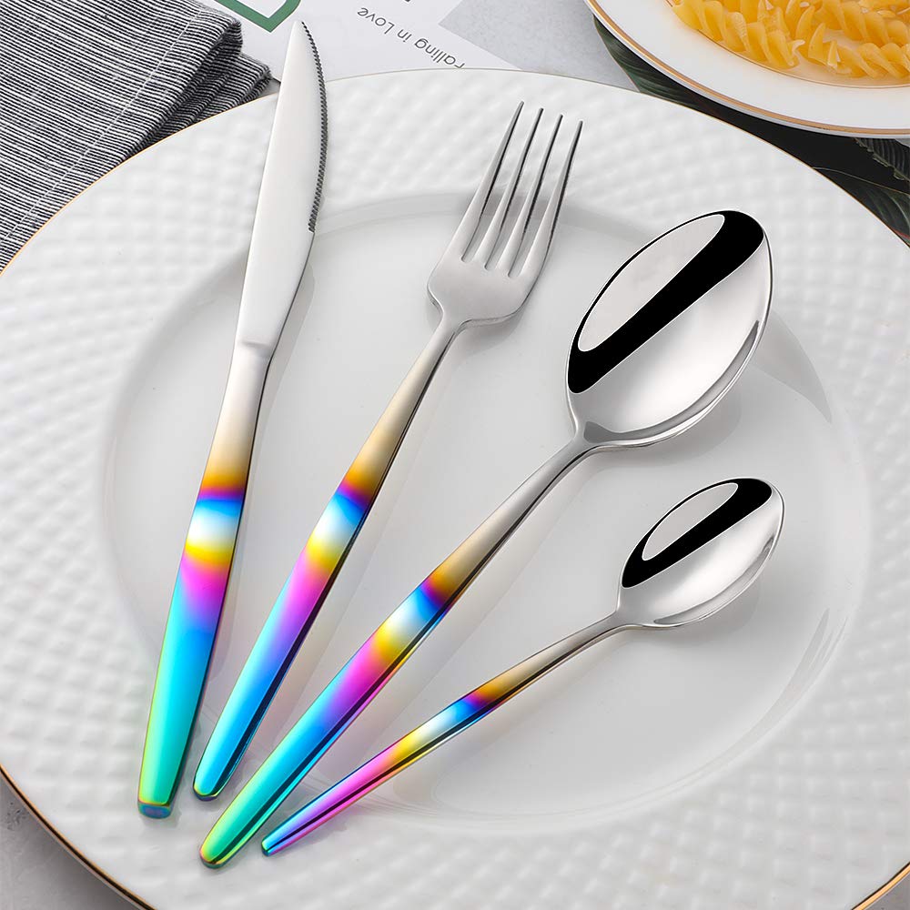 Sztućce ze stali nierdzewnej tęczowy kolorowy uchwyt opalizujące sztuć - obrazek 7