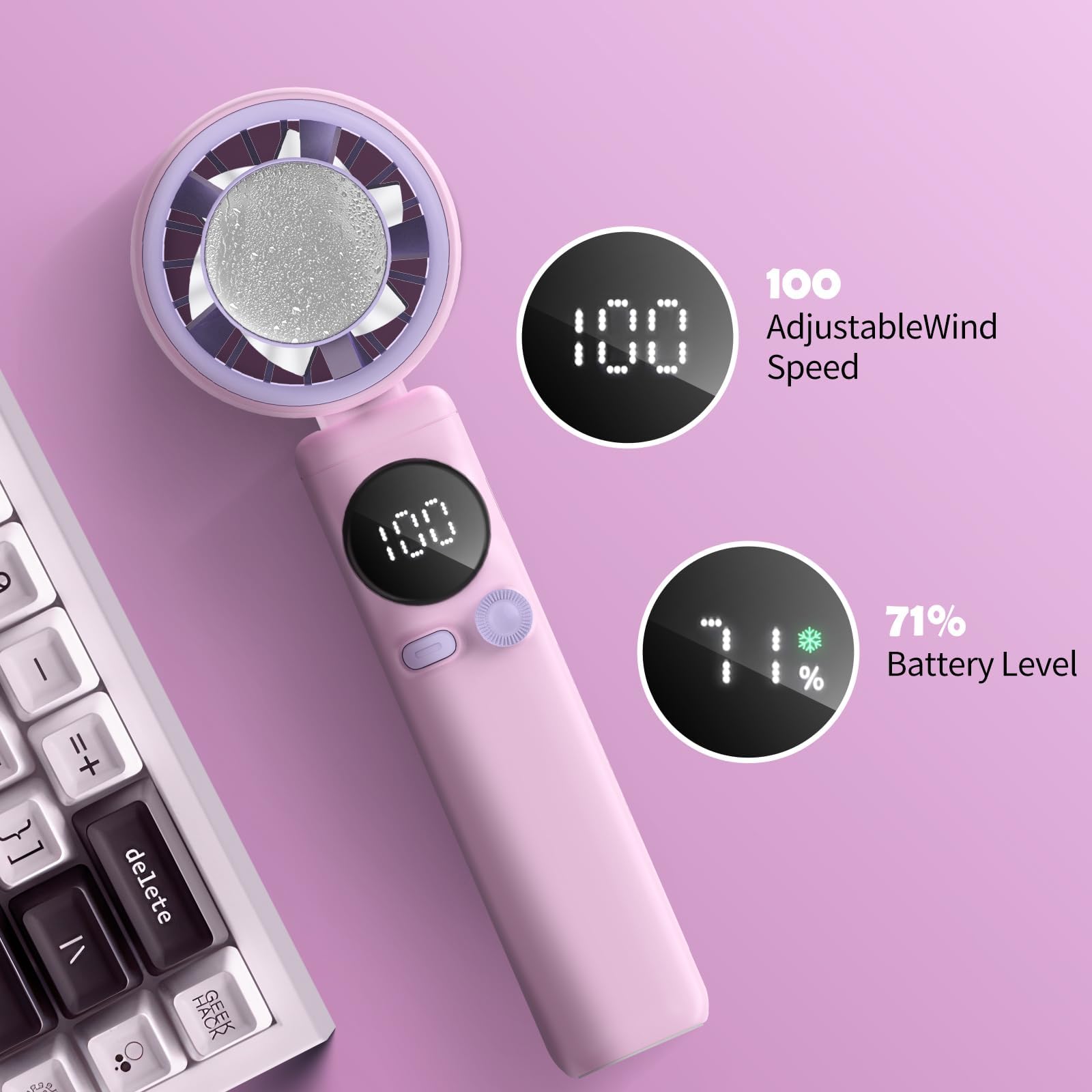 Przenośny wentylator ręczny 4000 mAh z regulacją prędkości i wyświetlaczem - obrazek 7