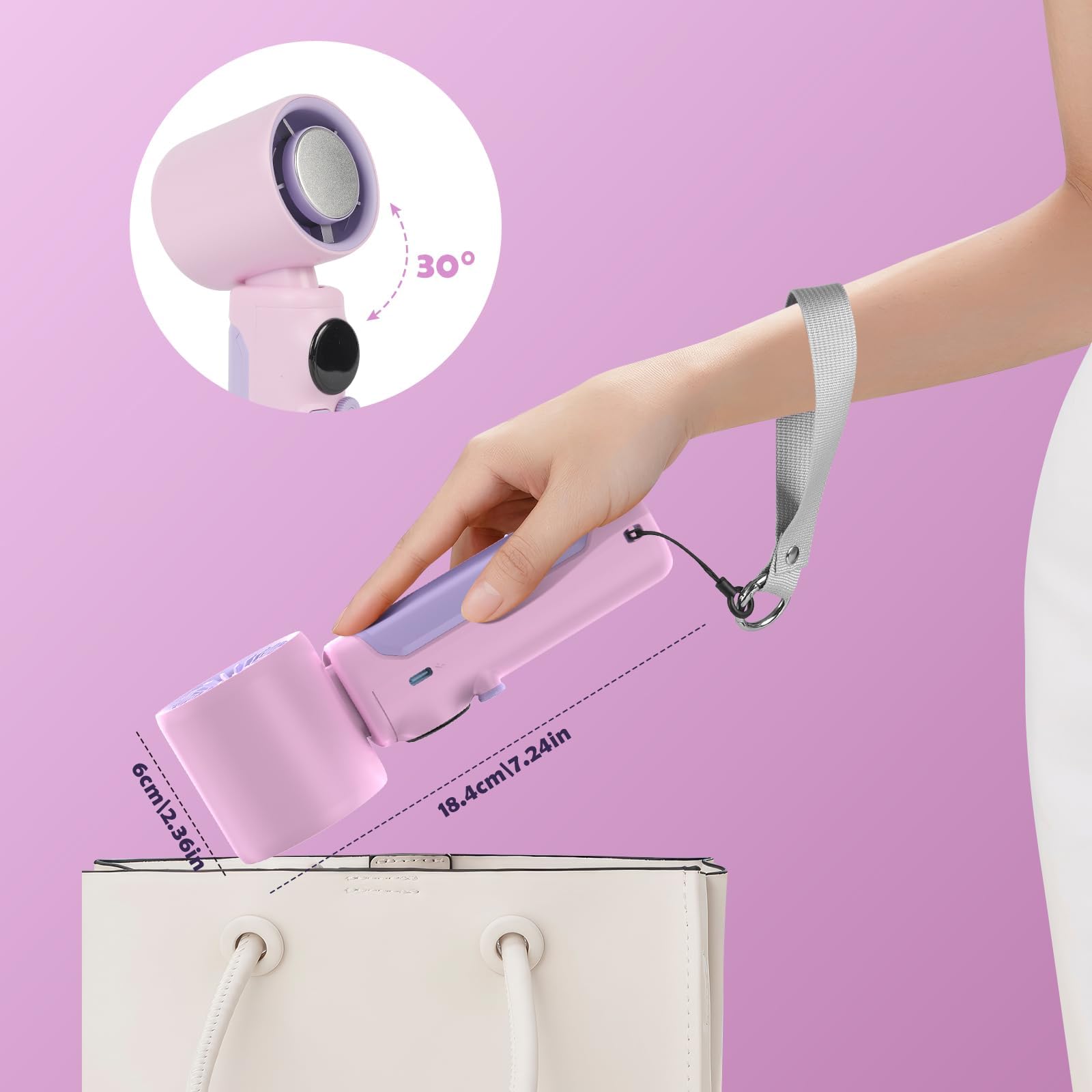 Przenośny wentylator ręczny 4000 mAh z regulacją prędkości i wyświetlaczem - obrazek 6