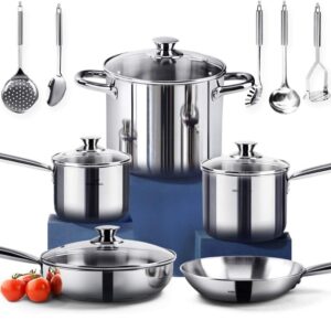 HOMI Chef 14-częściowy zestaw garnków ze stali nierdzewnej – zdrowe naczynia kuchenne