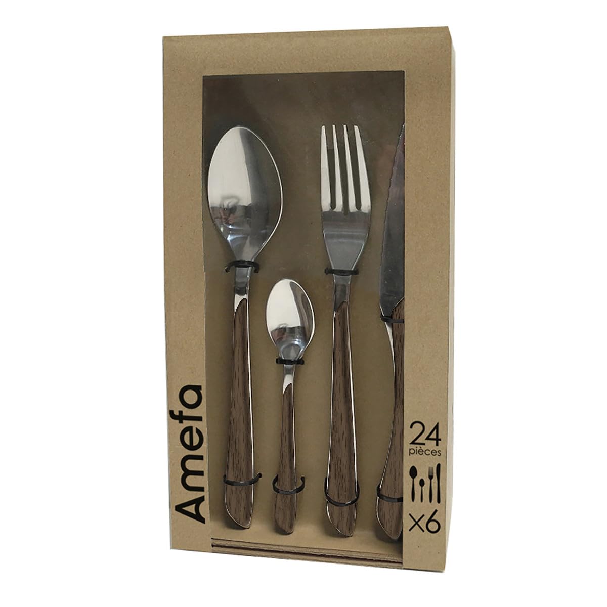 Amefa ECLAT zestaw sztućców Nature z ciemnego drewna, 24-częściowy zes - obrazek 3