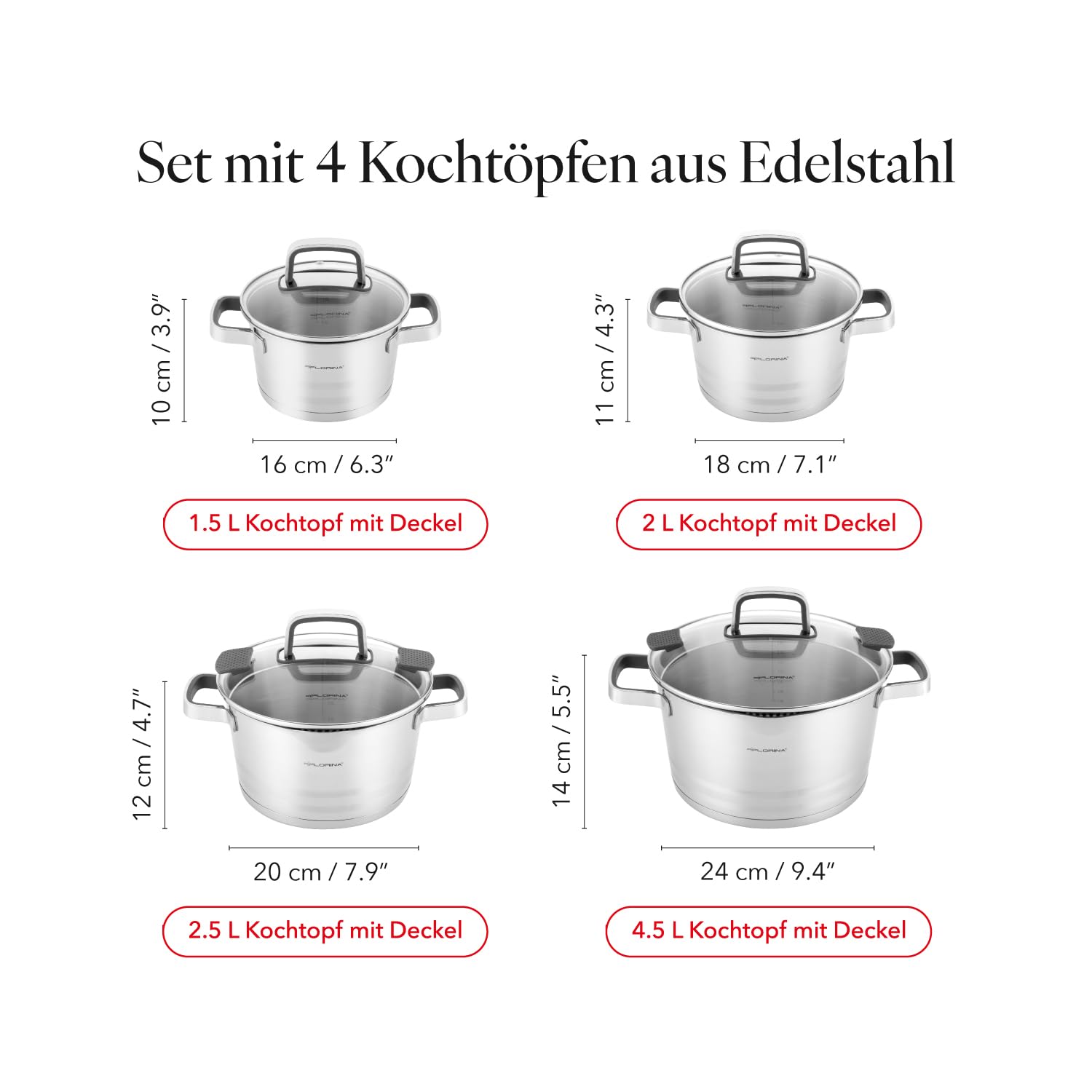 FLORINA Zestaw garnków Smart I 8-częściowy zestaw garnków z wysokiej j - obrazek 10