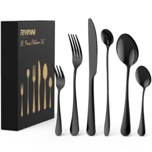 RIWNNI 36-częściowy zestaw sztućców dla 6 osób – czarne, polerowane ze stali nierdzewnej