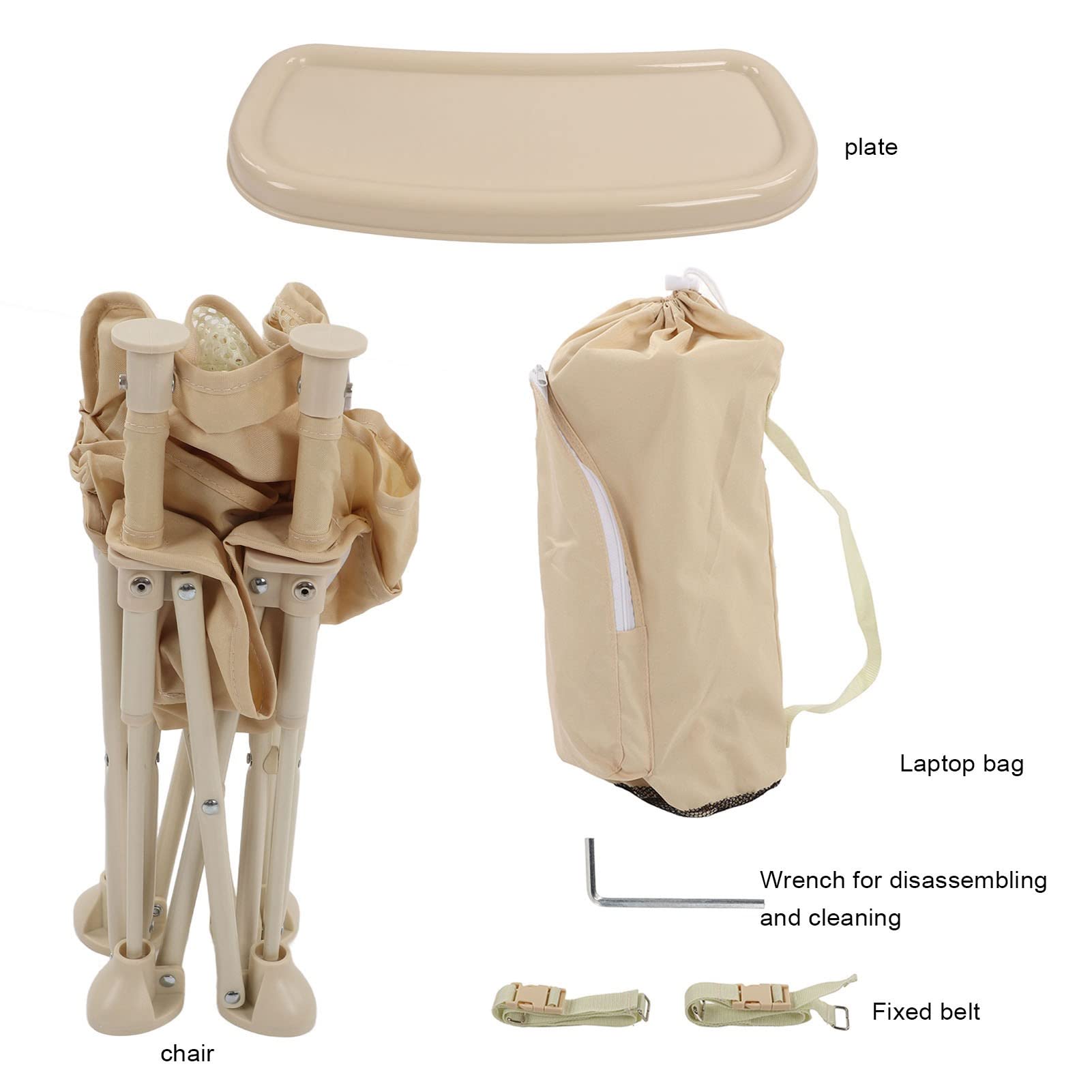 Przenośne Krzesełko do Karmienia dla Niemowląt - Składane Kempingowe Beżowe - obrazek 5